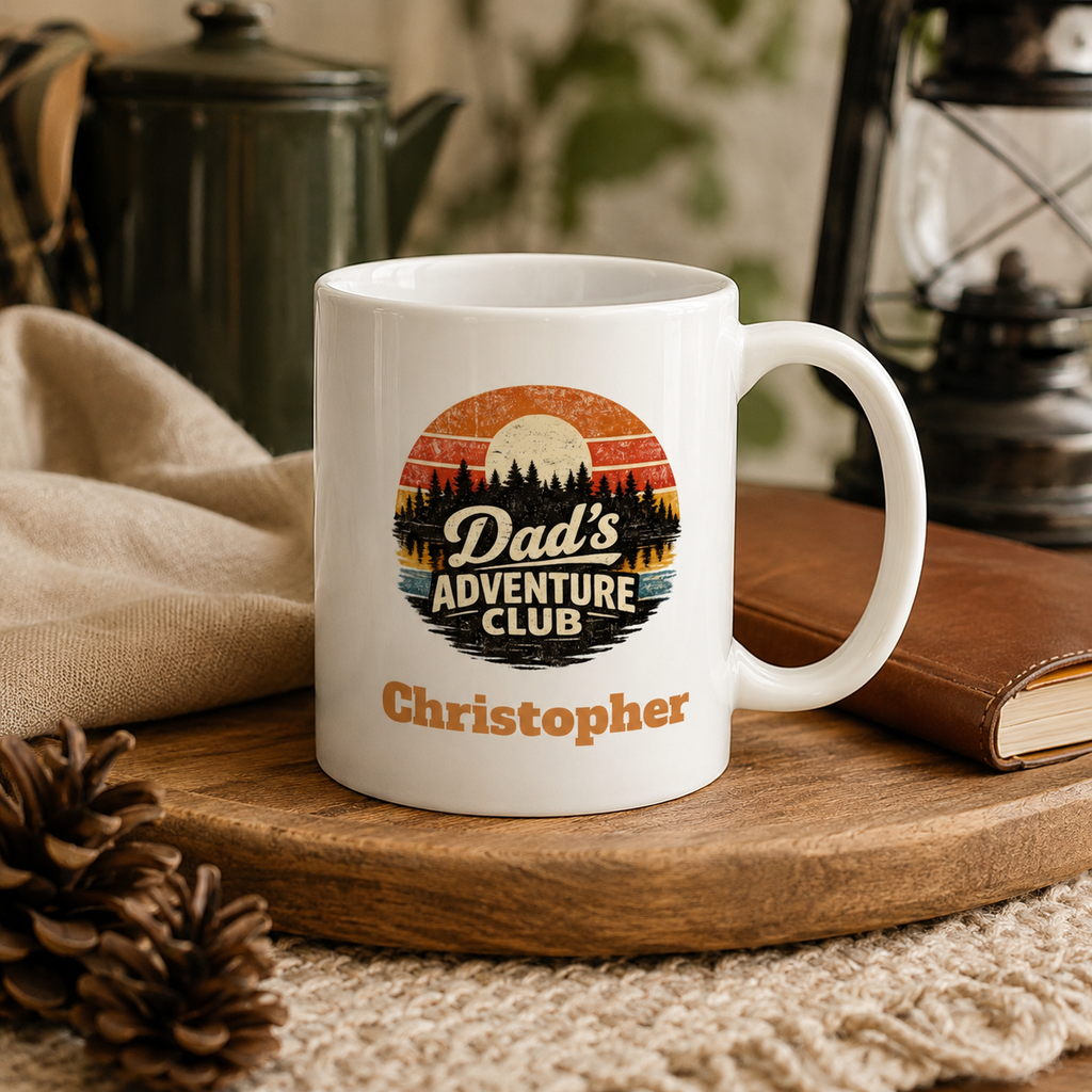 Dad's Adventure Club retro sunset and pine forest design