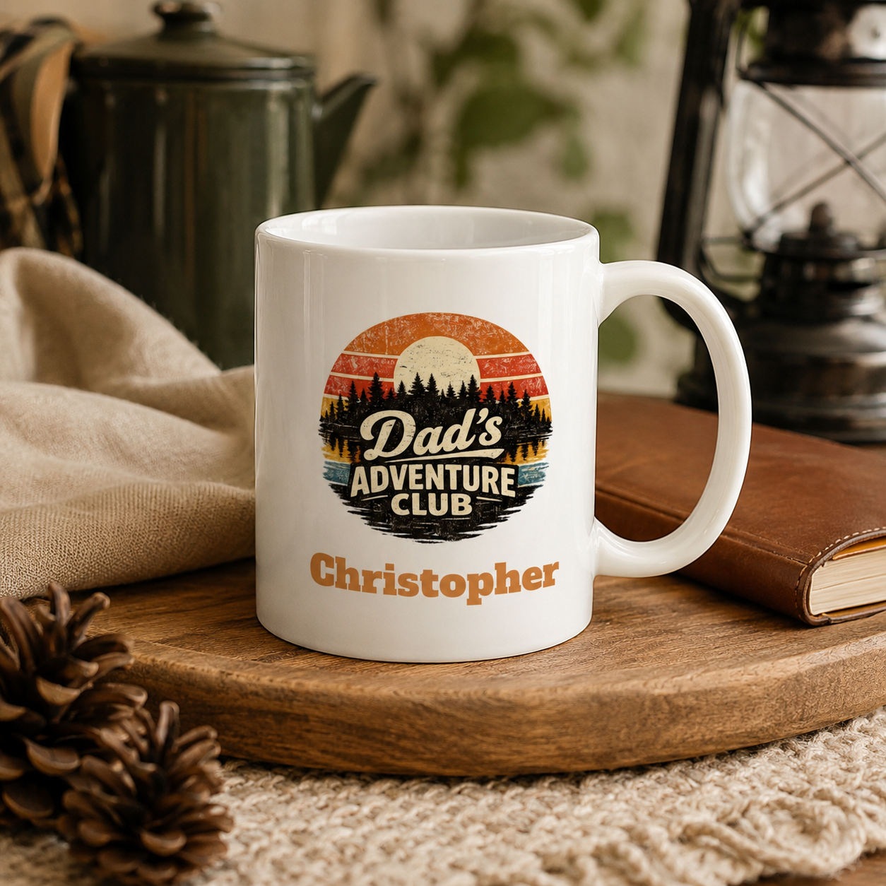 Dad's Adventure Club retro sunset and pine forest design