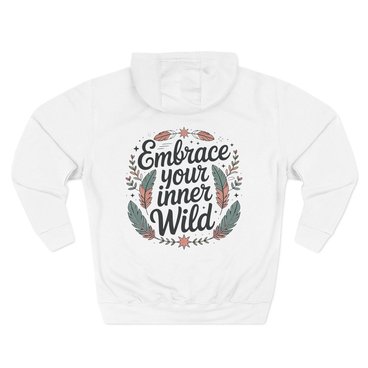 Front view of white hoodie with customizable name embroidered on the chest