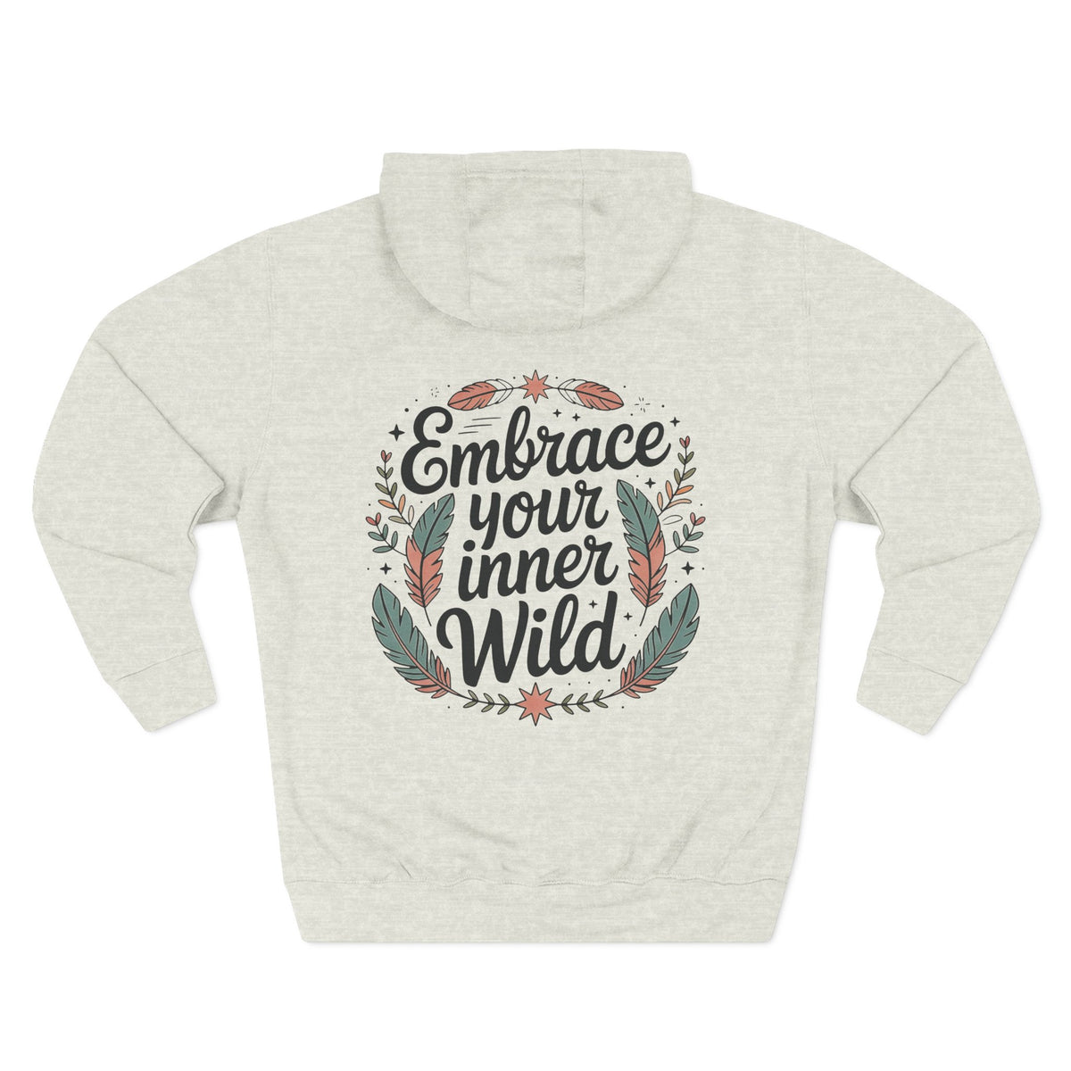 Front view of oatmeal heather hoodie with customizable name embroidered on the chest
