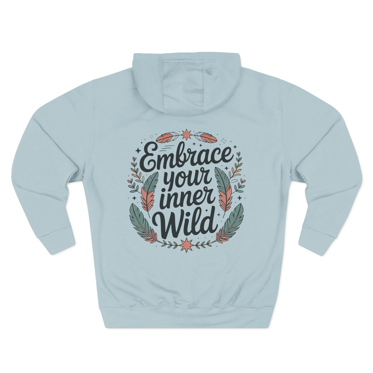 Front view of blue mist hoodie with customizable name embroidered on the chest