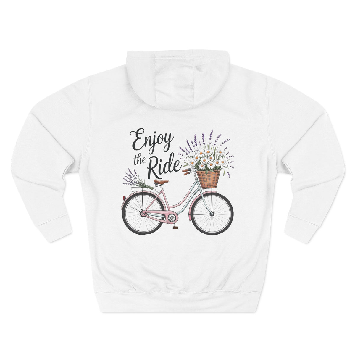 Front view of white hoodie with customizable name embroidered on the chest