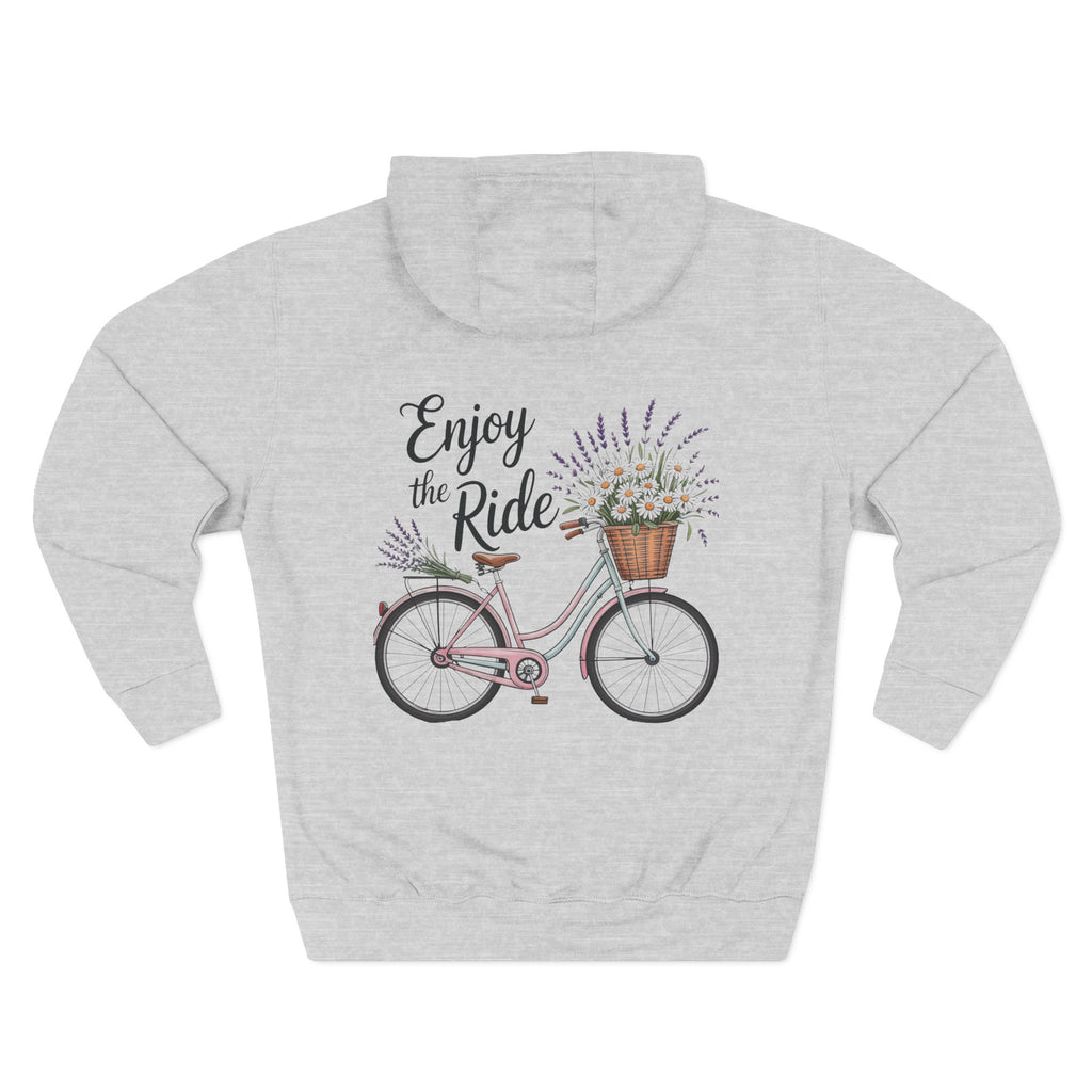 Front view of heather grey hoodie with customizable name embroidered on the chest