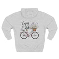 Front view of heather grey hoodie with customizable name embroidered on the chest