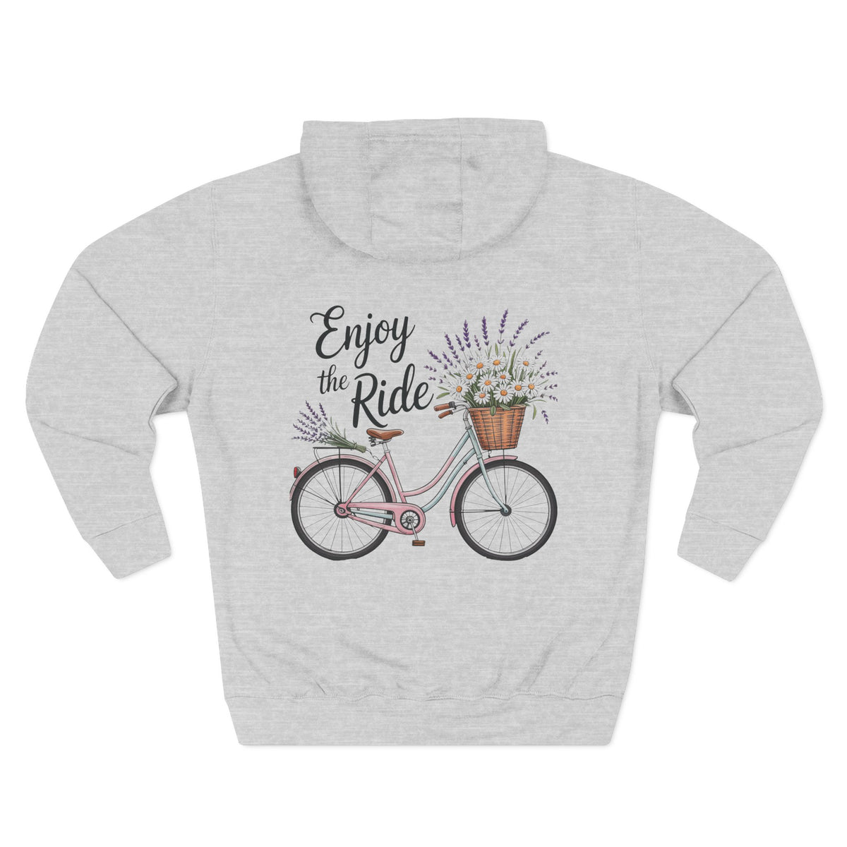 Front view of heather grey hoodie with customizable name embroidered on the chest