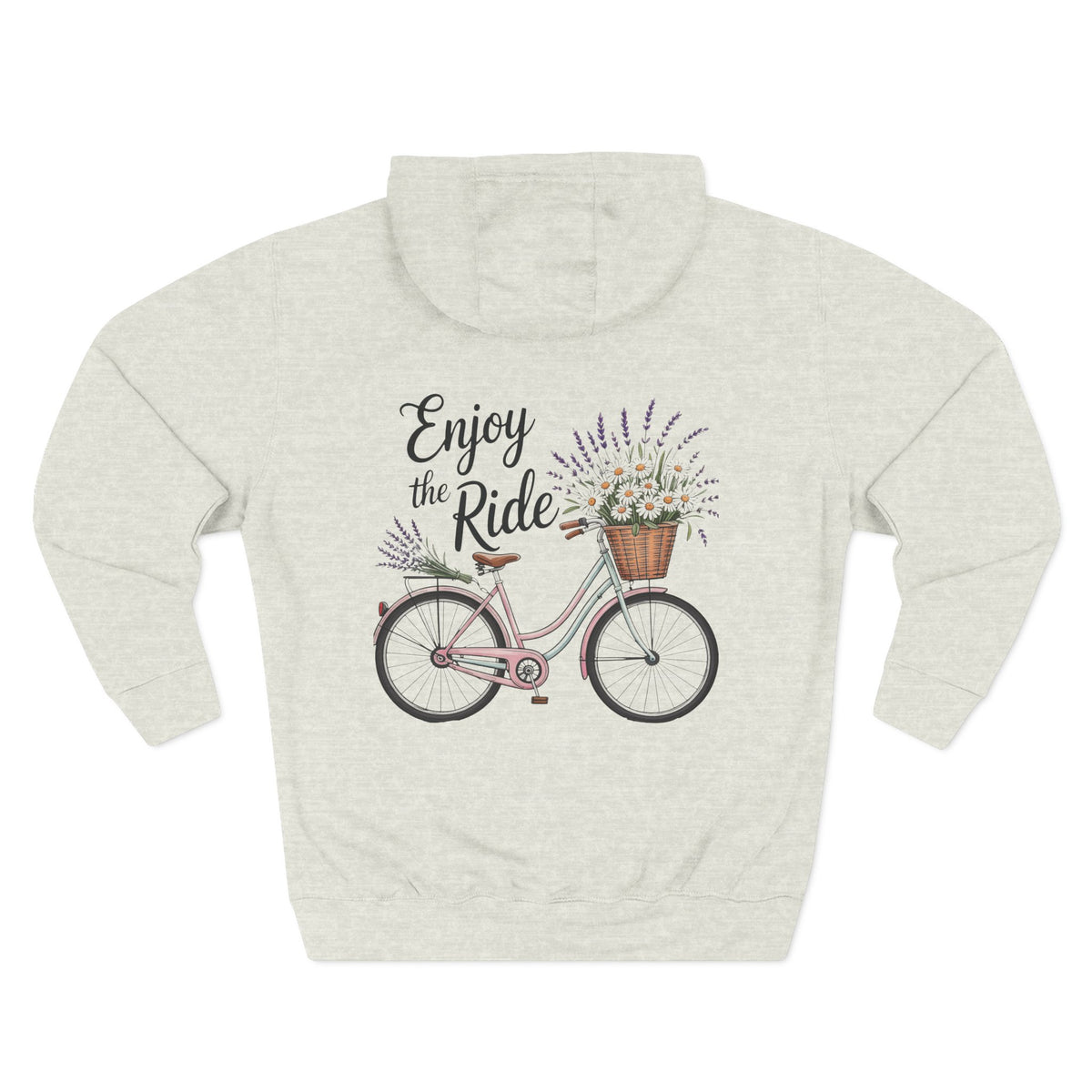 Front view of oatmeal heather hoodie with customizable name embroidered on the chest