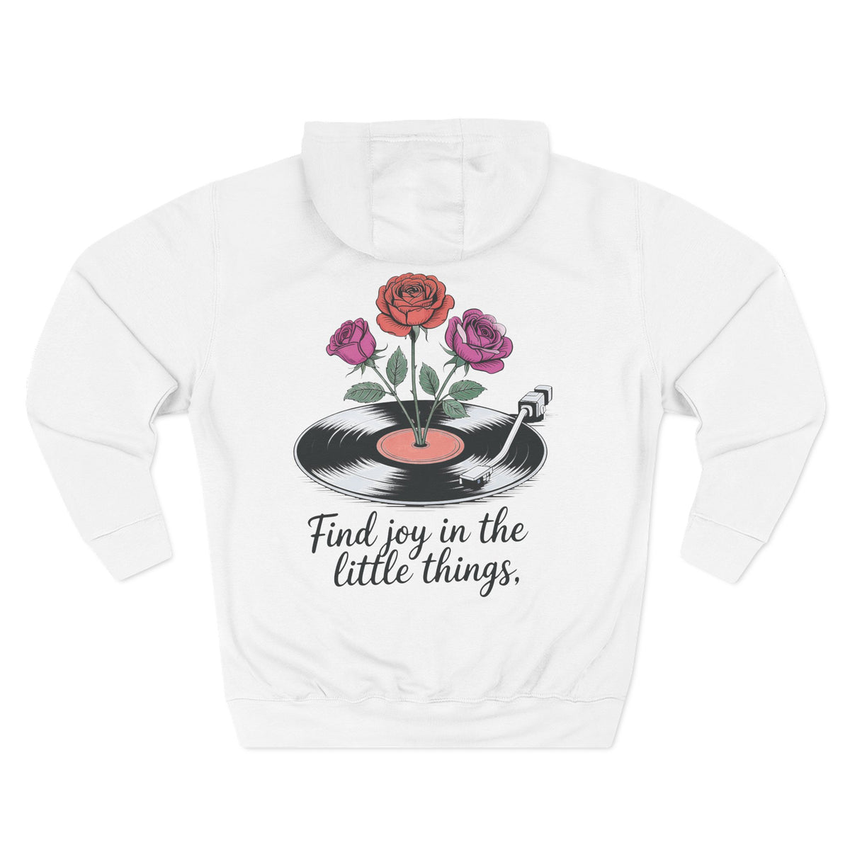 Front view of white hoodie with customizable name embroidered on the chest
