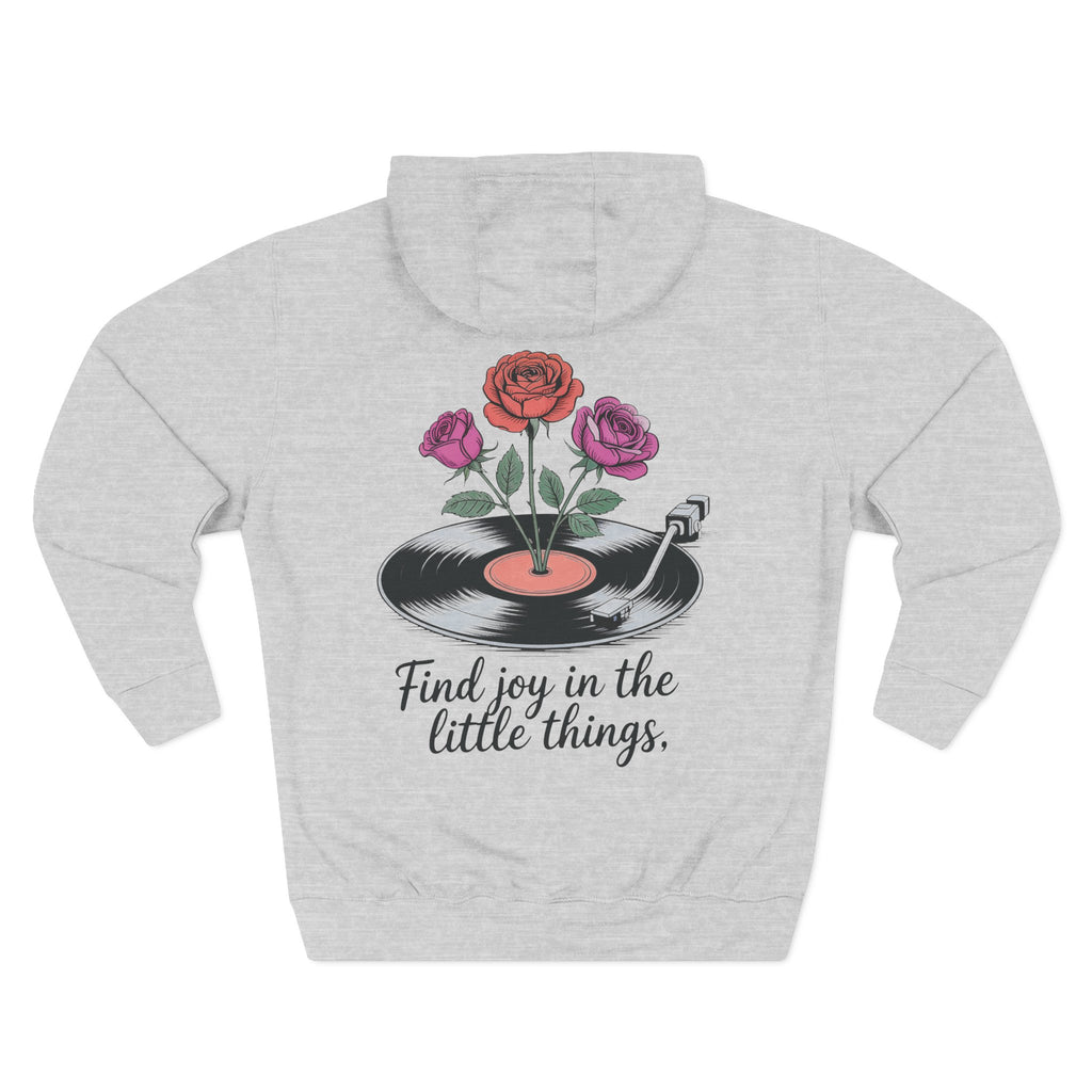 Front view of heather grey hoodie with customizable name embroidered on the chest