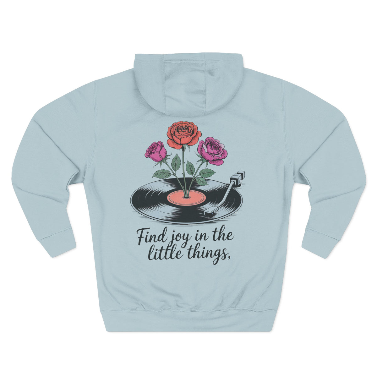 Front view of blue mist hoodie with customizable name embroidered on the chest