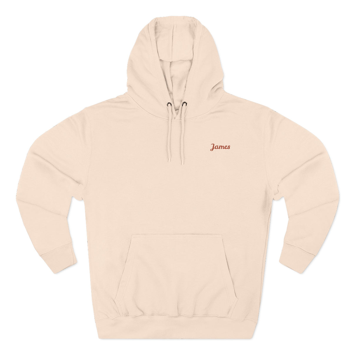 Front view of a pale pink personalized hoodie printed with "Dad Fuel" and embroidered with "James". Special gift him, dad, granddad, boyfriend