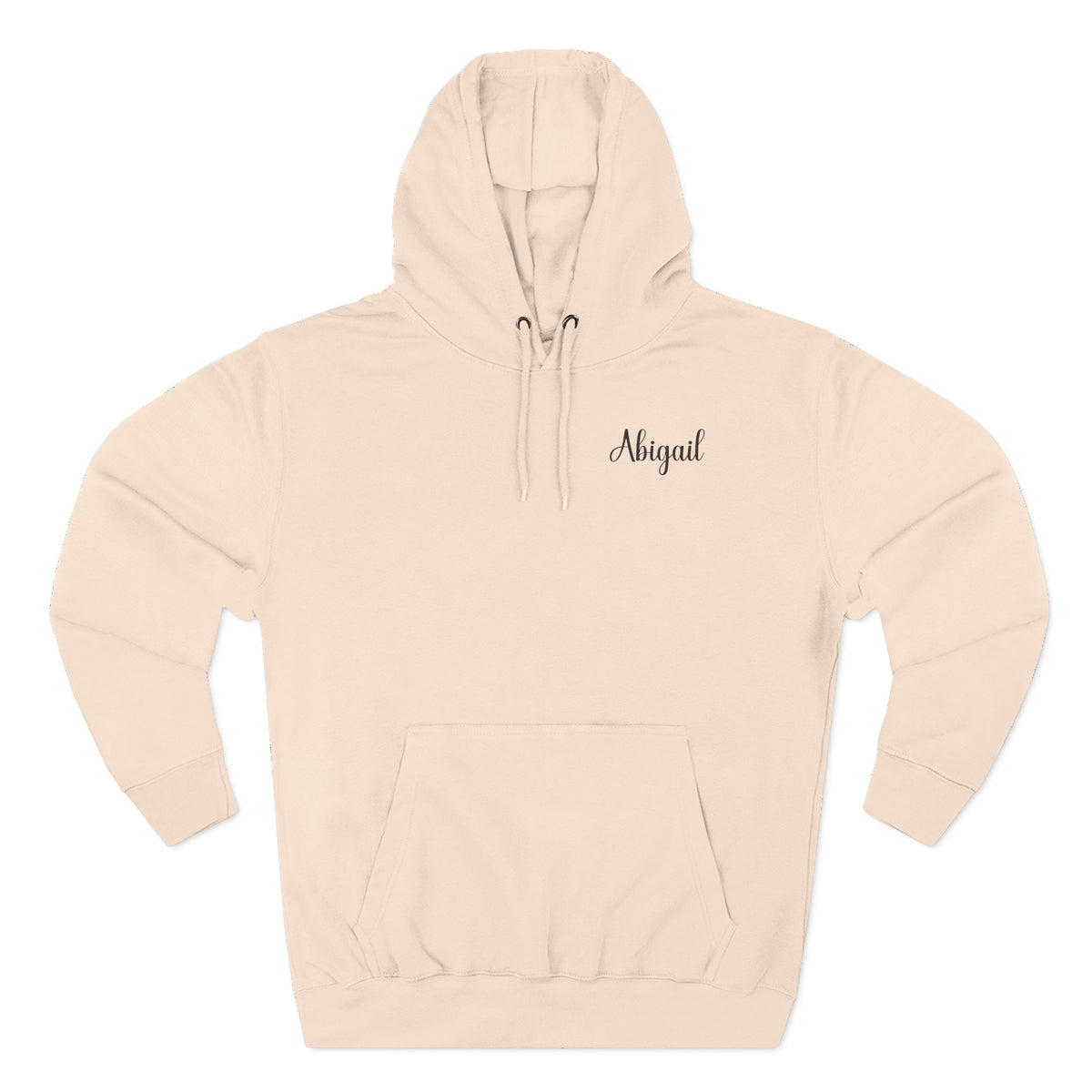 Front view of the personalized hoodie printed with "I'll Get to It Eventually" and embroidered with "Abigail" for her. Color Pale Pink