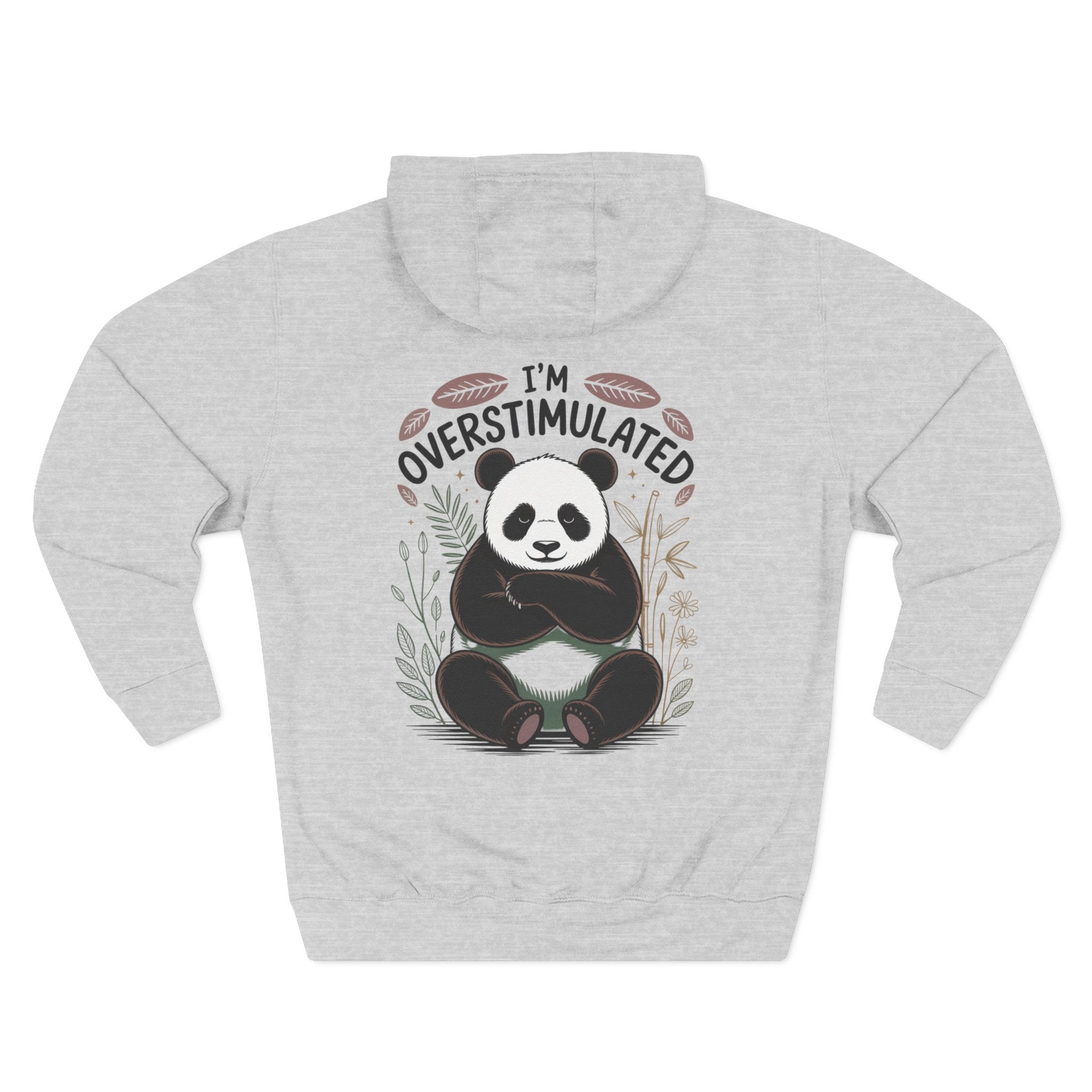 Back view of personalized hoodie printed with "I'm Overstimulated" and embroidered with "Caroline" For mom or her