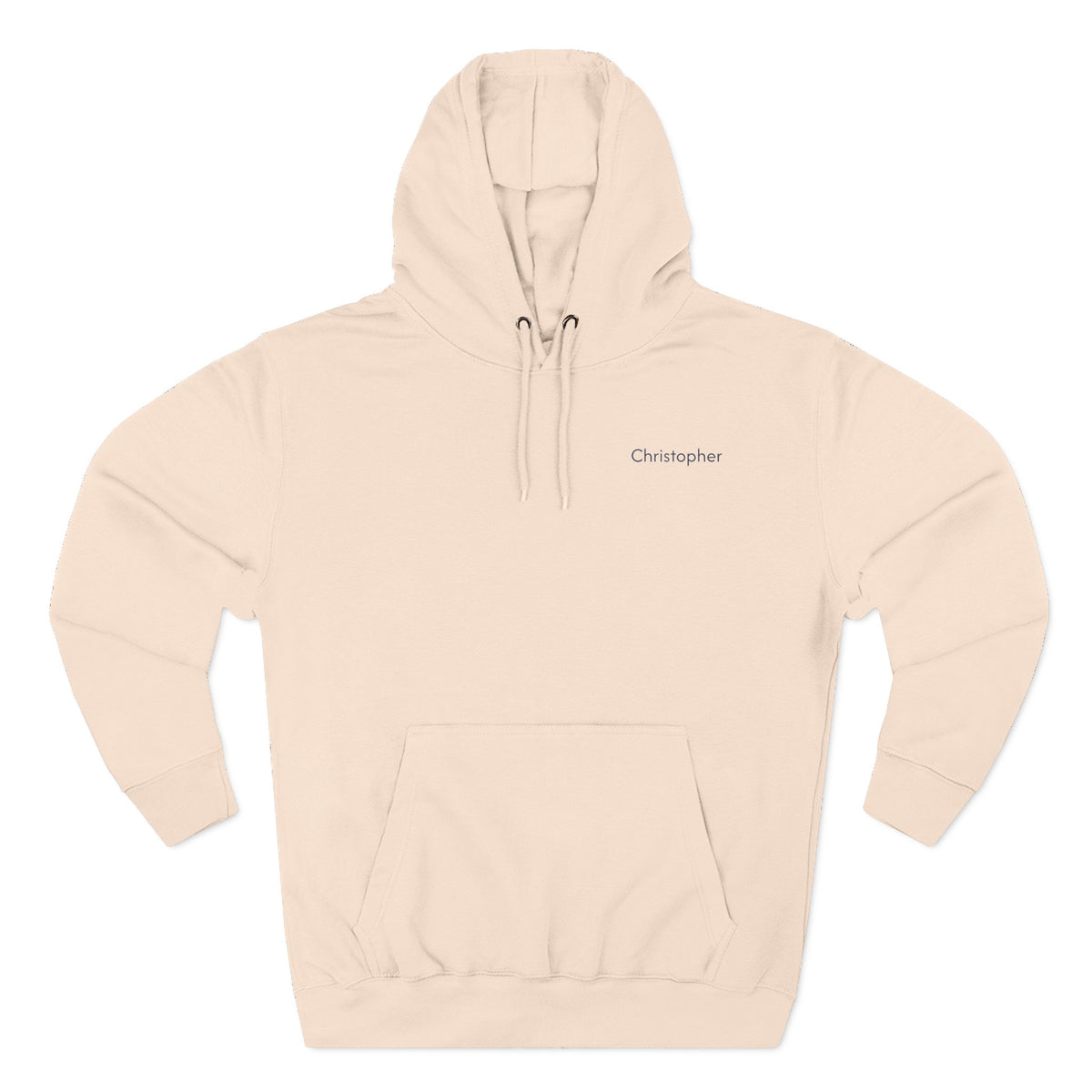 Back view of a pale pink personalized(name) hoodie printed with "Just Doing My Daddy Things" and embroidered with "Christopher". Special gift for him.