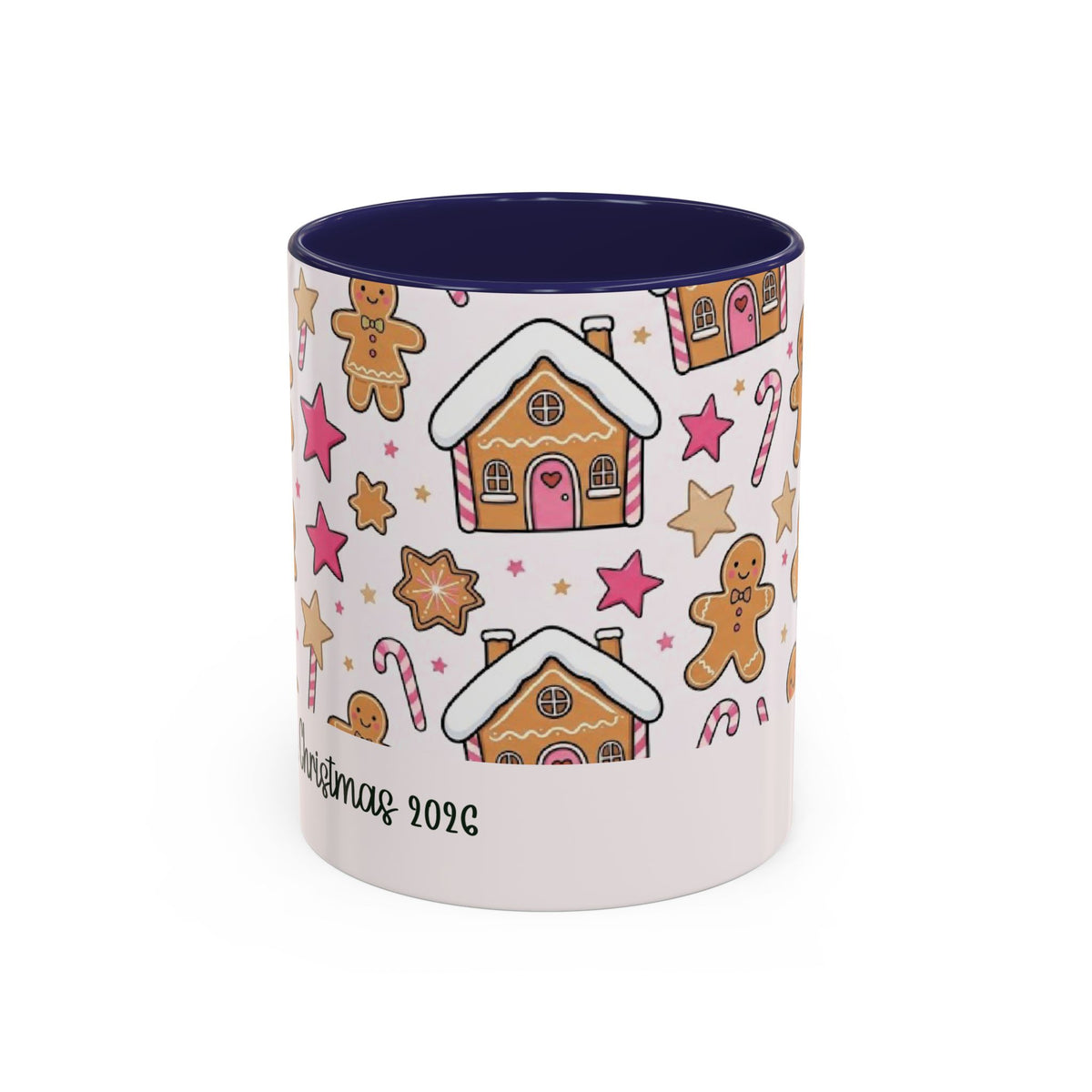 Navy personalized Gingerbread Family mug, 11oz, front view