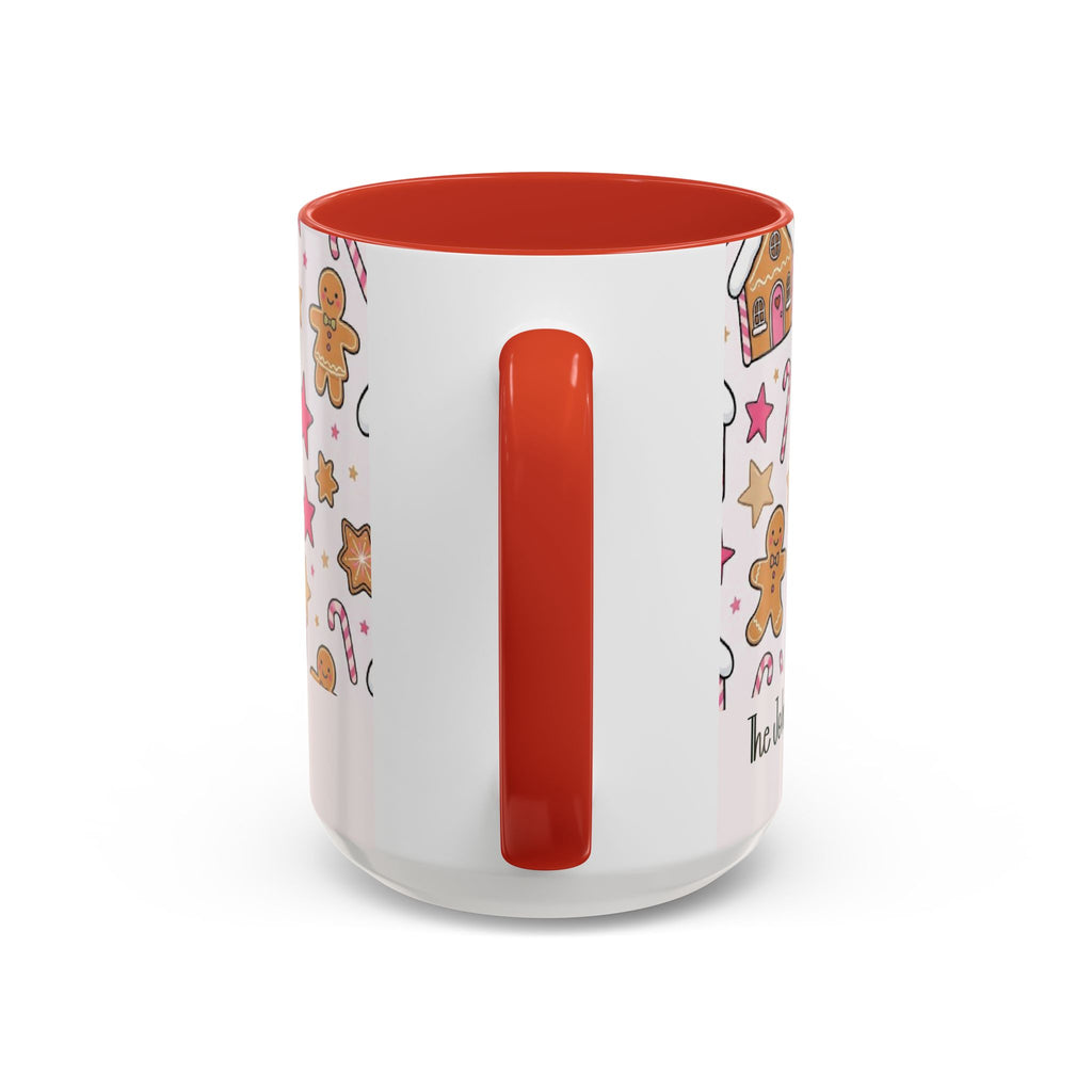 Red personalized Gingerbread Family mug, 15oz, handle view
