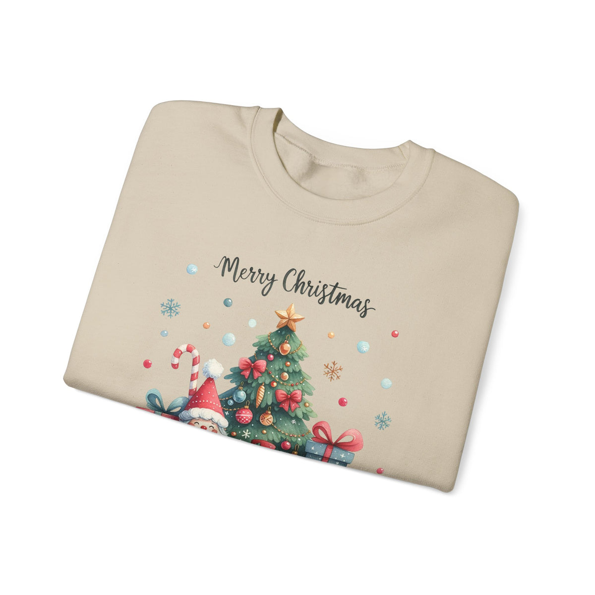 Sand personalized Gnome and Snowman Family Christmas sweatshirt, folded