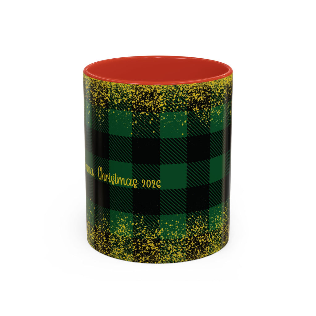 Red personalized Green Buffalo Plaid Names mug, 11oz, front view
