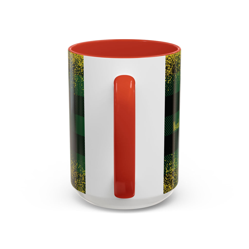 Red personalized Green Buffalo Plaid Names mug, 15oz, handle view