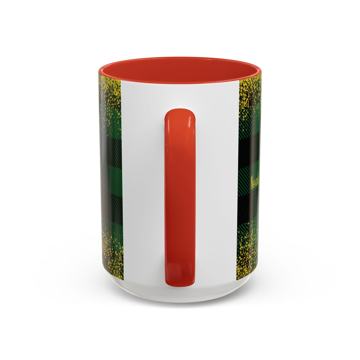 Red personalized Green Buffalo Plaid Names mug, 15oz, handle view