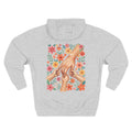 Front view of heather grey hoodie with customizable name embroidered on the chest