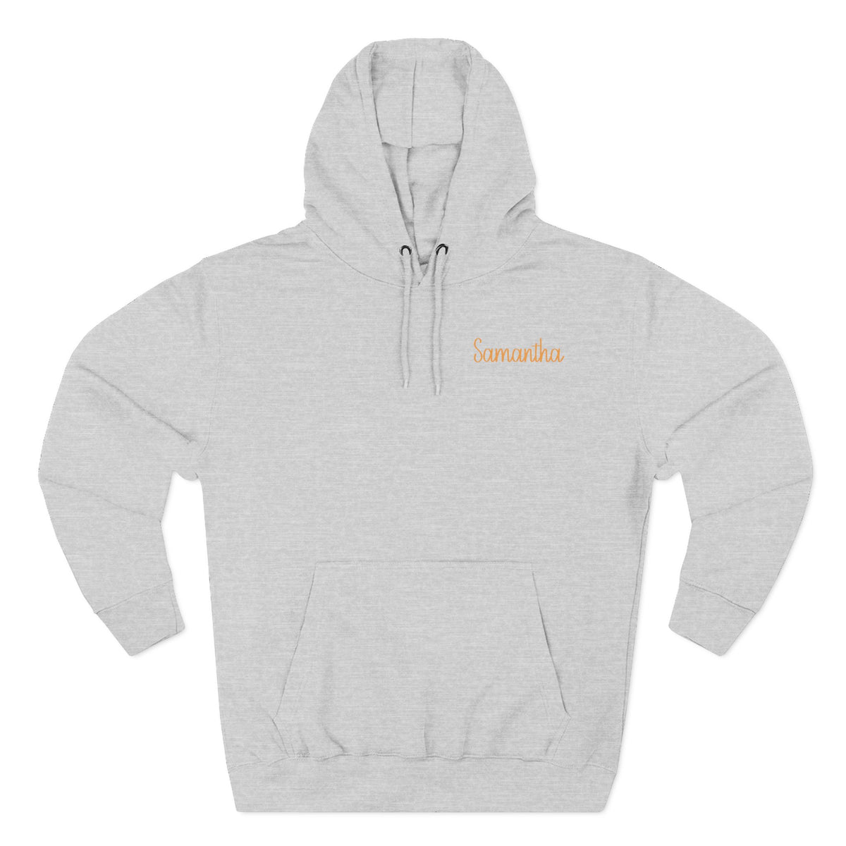 Back view of heather grey hoodie with hand-in-hand floral design