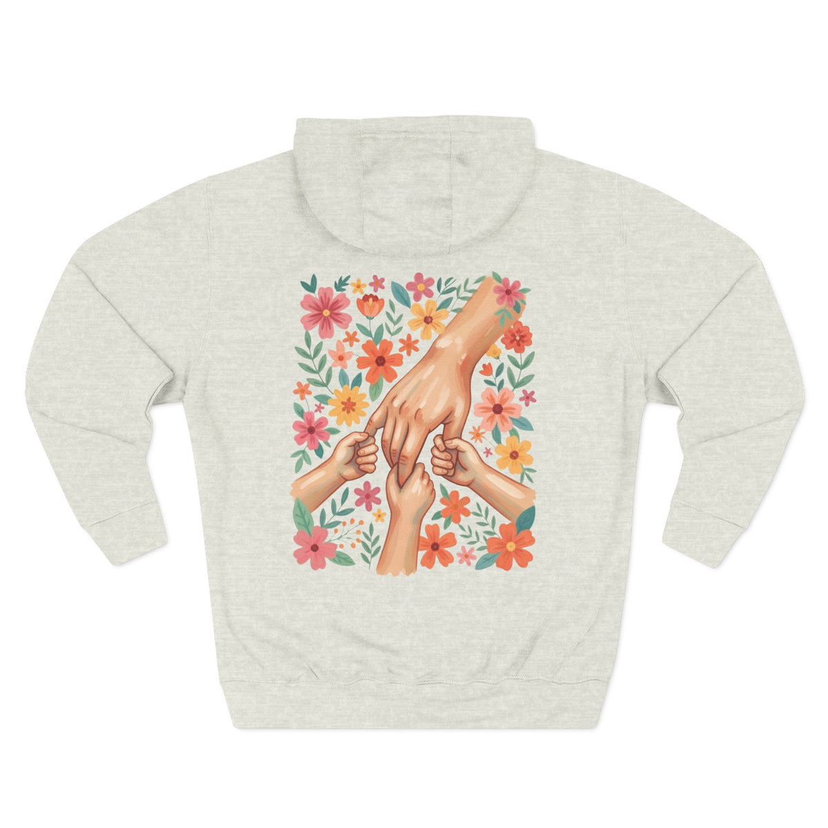Front view of oatmeal heather hoodie with customizable name embroidered on the chest