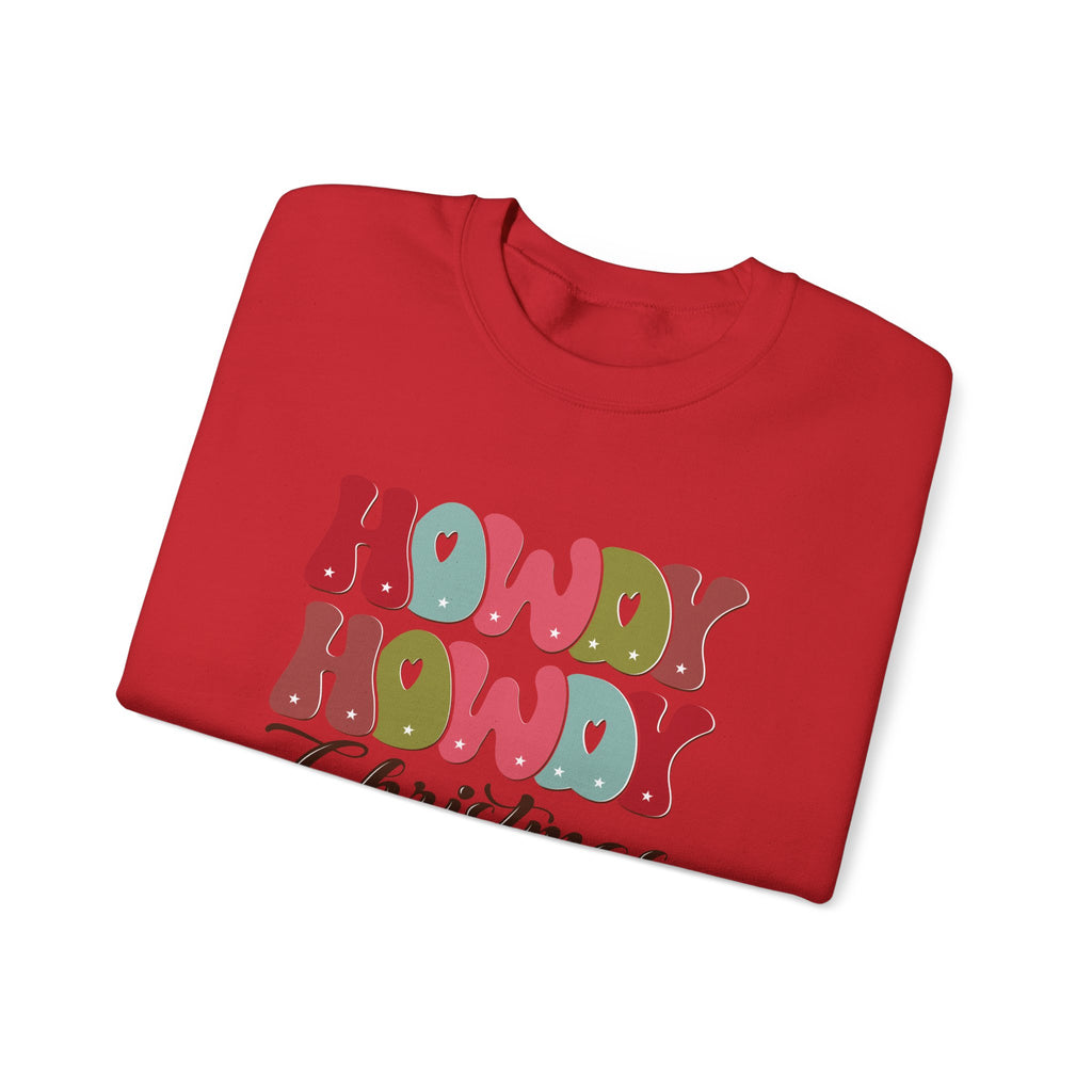 Red personalized Howdy Howdy Christmas sweatshirt, folded