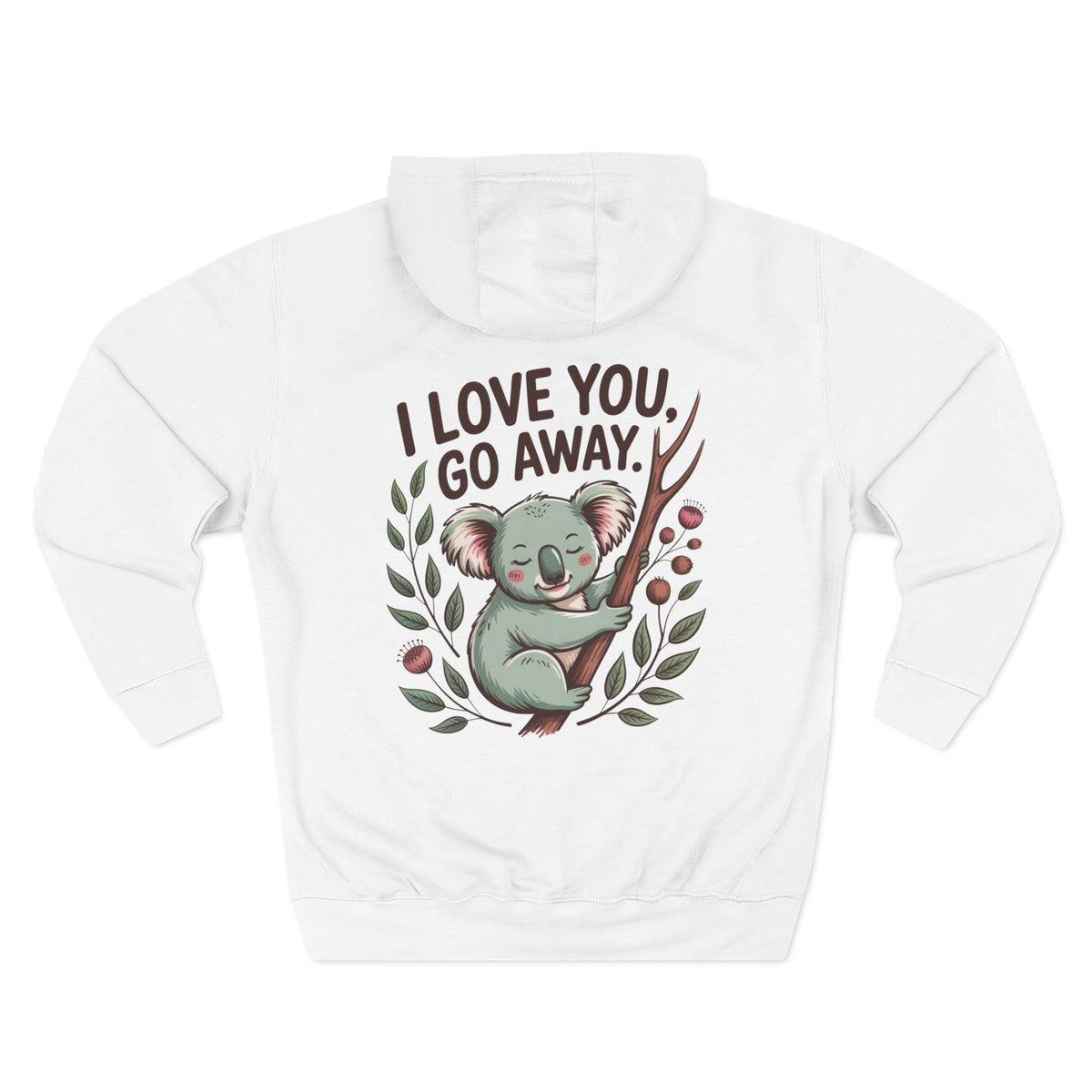 Front view of white hoodie with customizable name embroidered on the chest