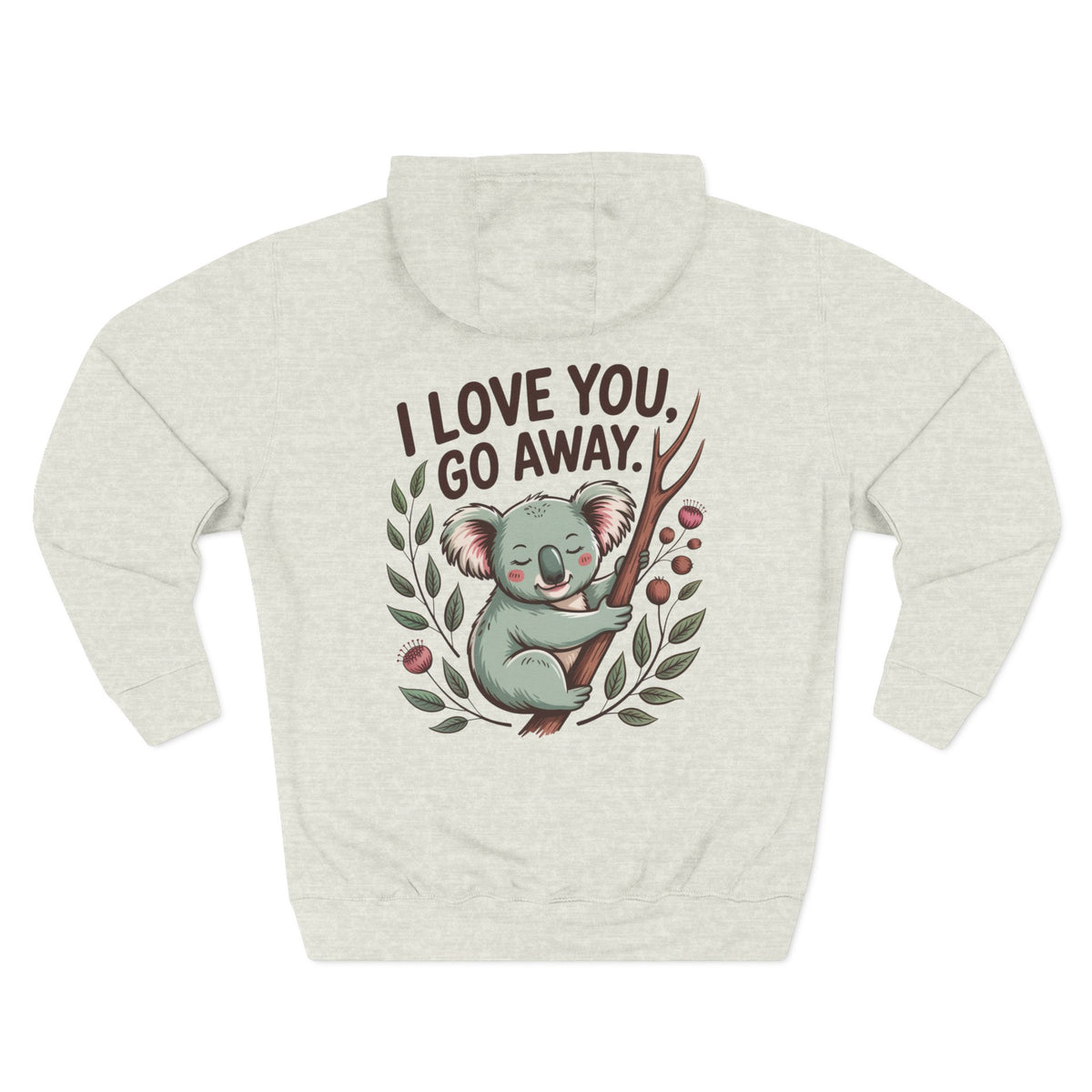 Front view of oatmeal heather hoodie with customizable name embroidered on the chest