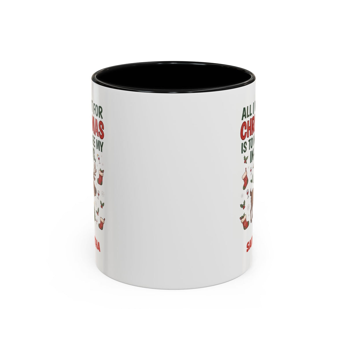 Black personalized Not See My In-Laws mug, 11oz, back view