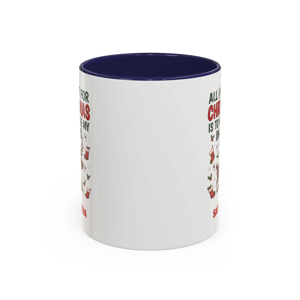 Navy personalized Not See My In-Laws mug, 11oz, back view