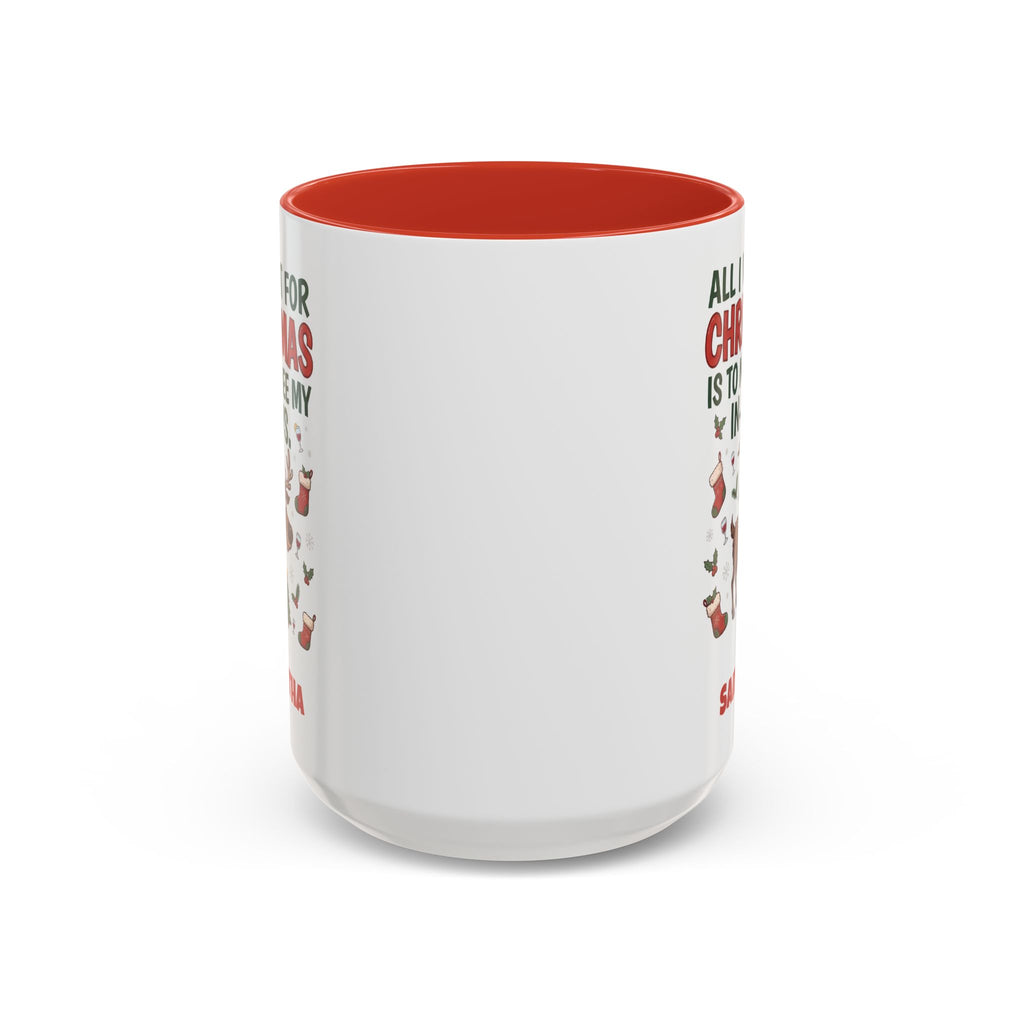 Red personalized Not See My In-Laws mug, 15oz, back view