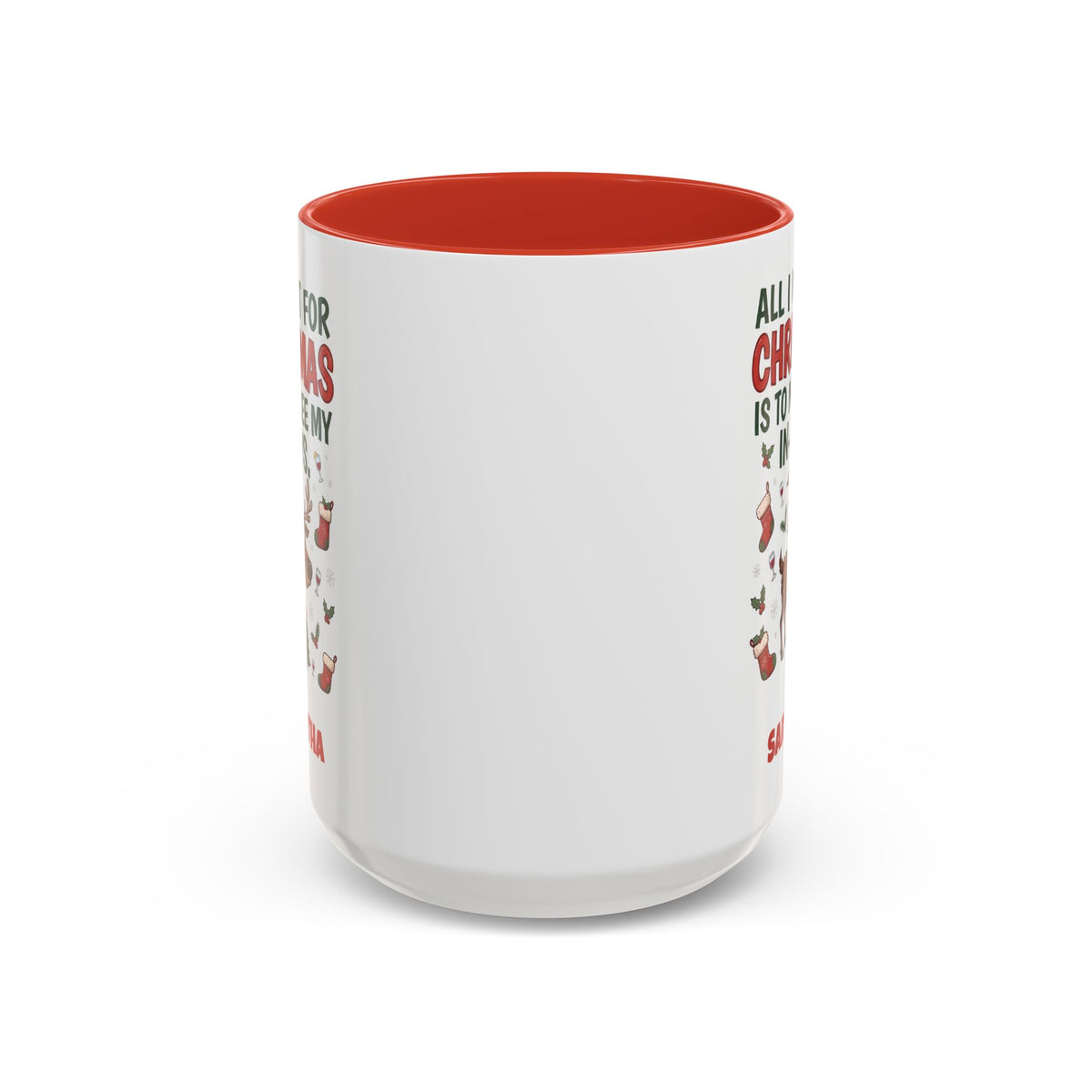 Red personalized Not See My In-Laws mug, 15oz, back view
