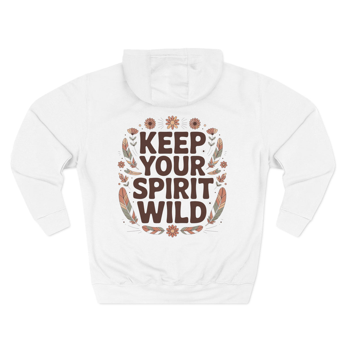 Front view of white hoodie with customizable name embroidered on the chest
