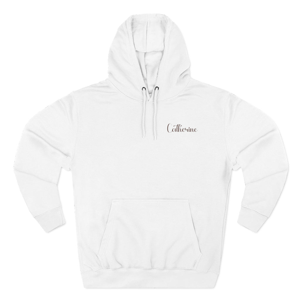 Back view of white hoodie with “Keep Your Spirit Wild” design