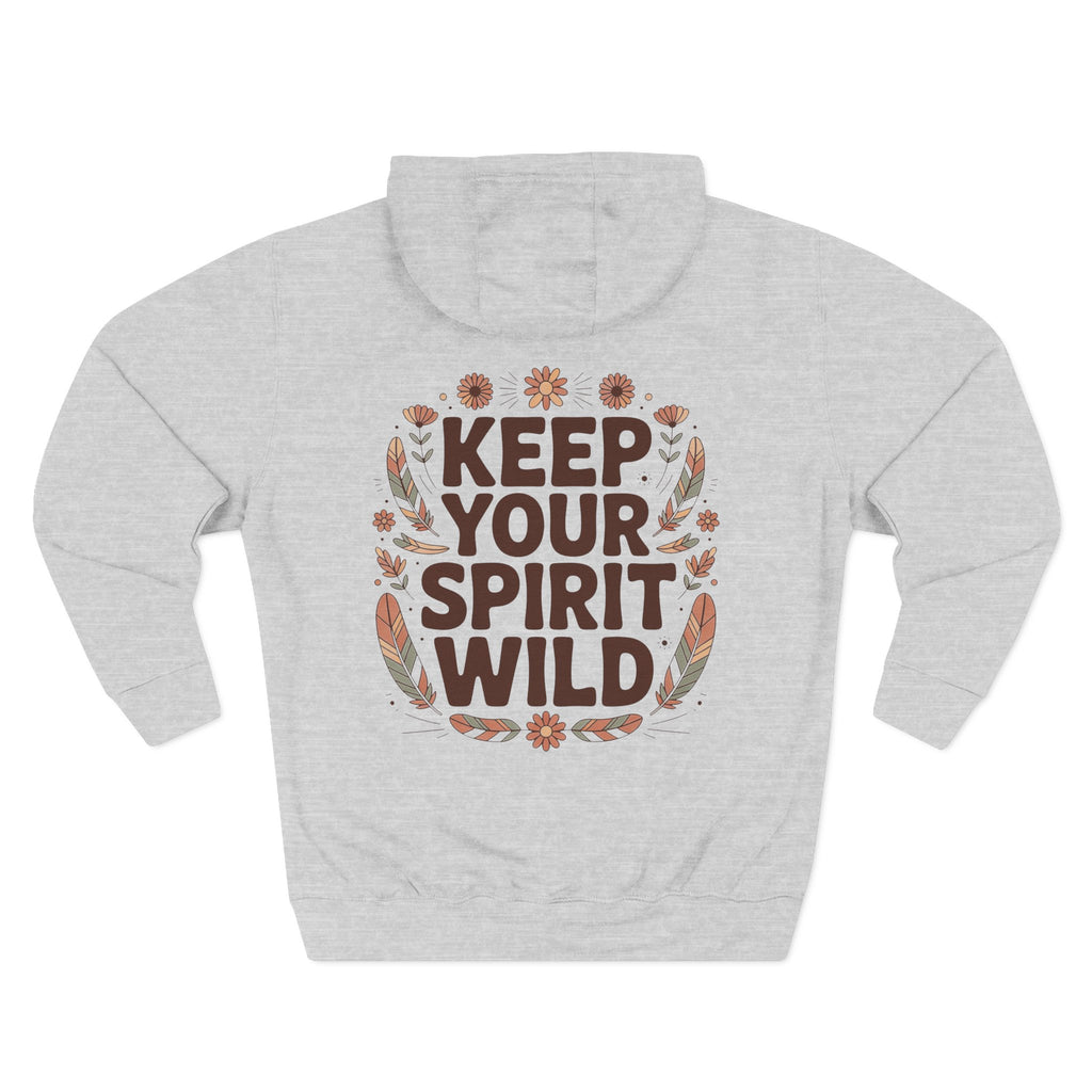 Front view of heather grey hoodie with customizable name embroidered on the chest