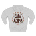 Front view of heather grey hoodie with customizable name embroidered on the chest
