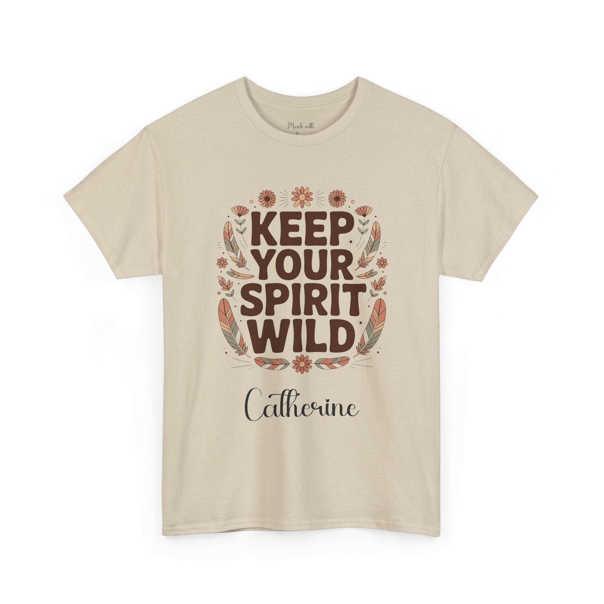 Keep Your Spirit Wild personalized t-shirt with wildflower design and name on the front