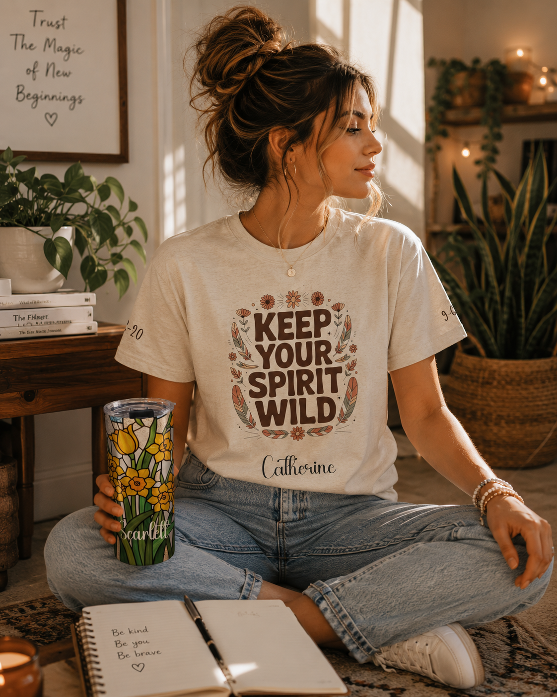 Keep Your Spirit Wild t-shirt shown in a lifestyle setting