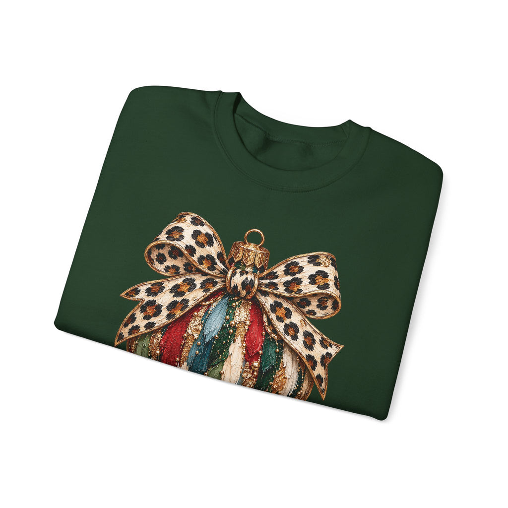 Forest Green personalized Leopard Bow Bauble sweatshirt, folded