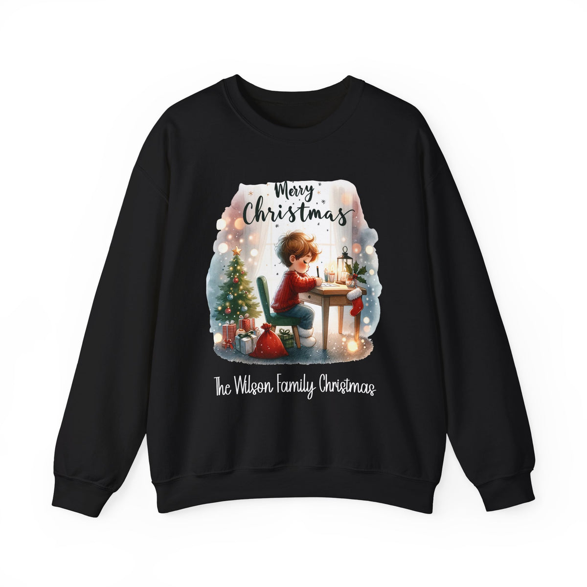 Black personalized Letter to Santa Family Christmas sweatshirt, front view