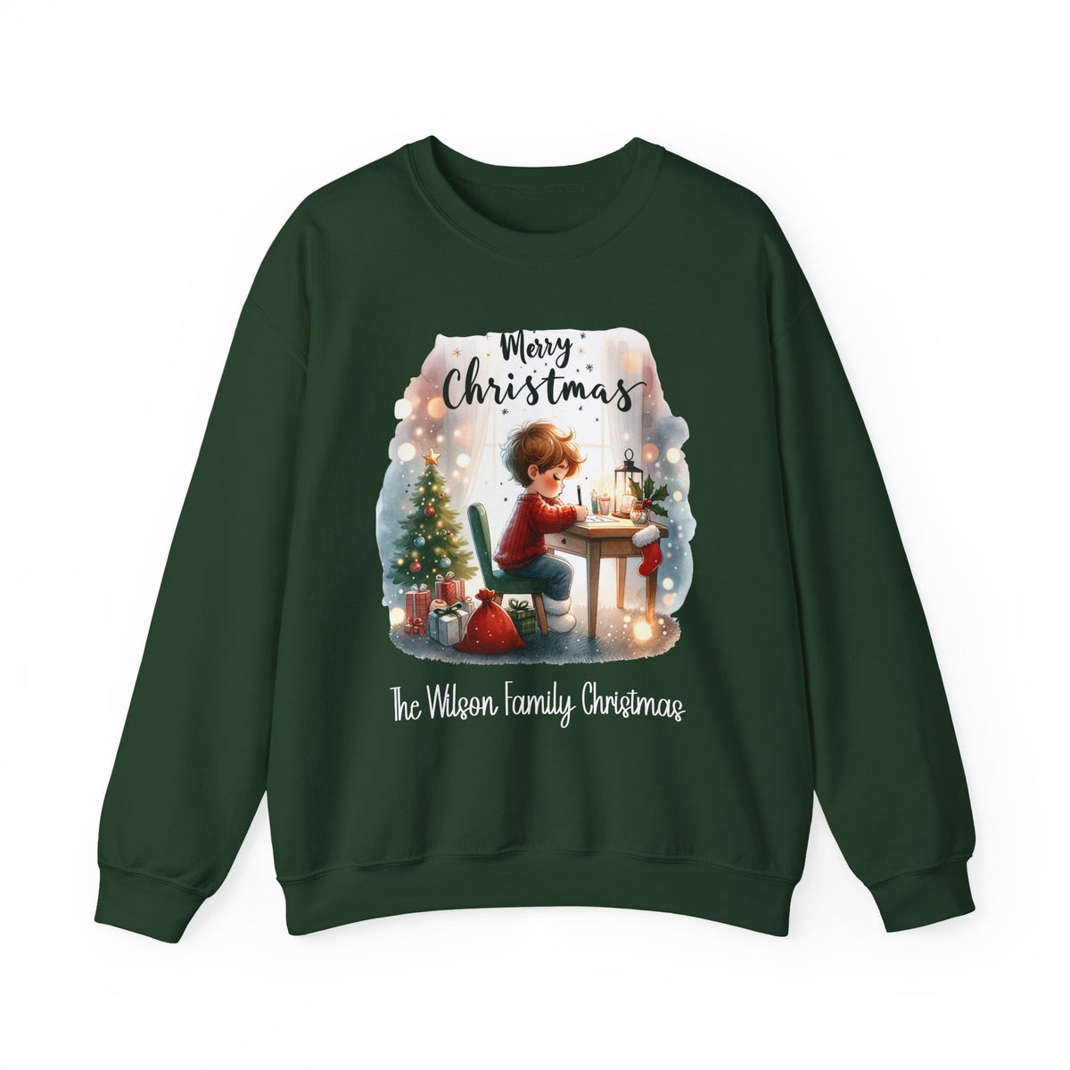 Forest Green personalized Letter to Santa Family Christmas sweatshirt, front view