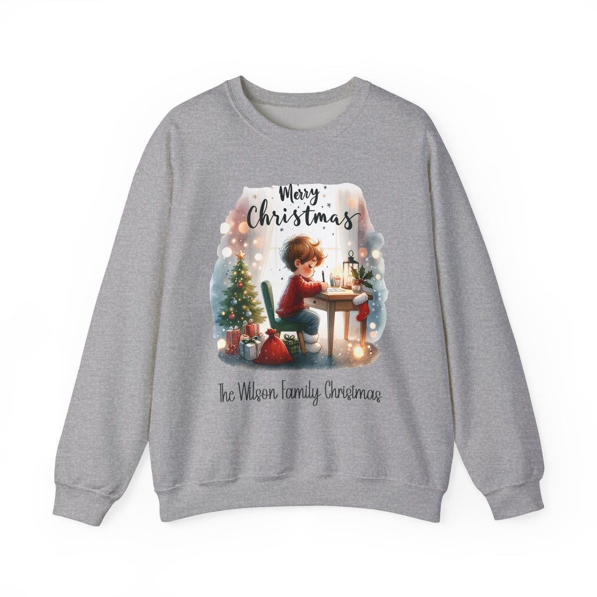 Sport Grey personalized Letter to Santa Family Christmas sweatshirt, front view