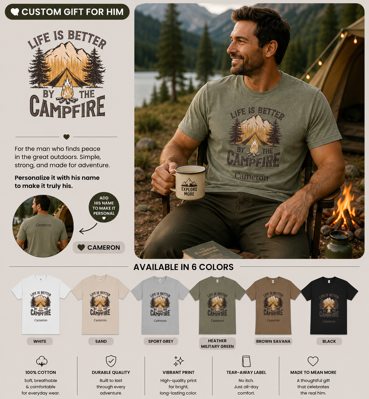 Life Is Better By The Campfire t-shirt shown in a lifestyle setting