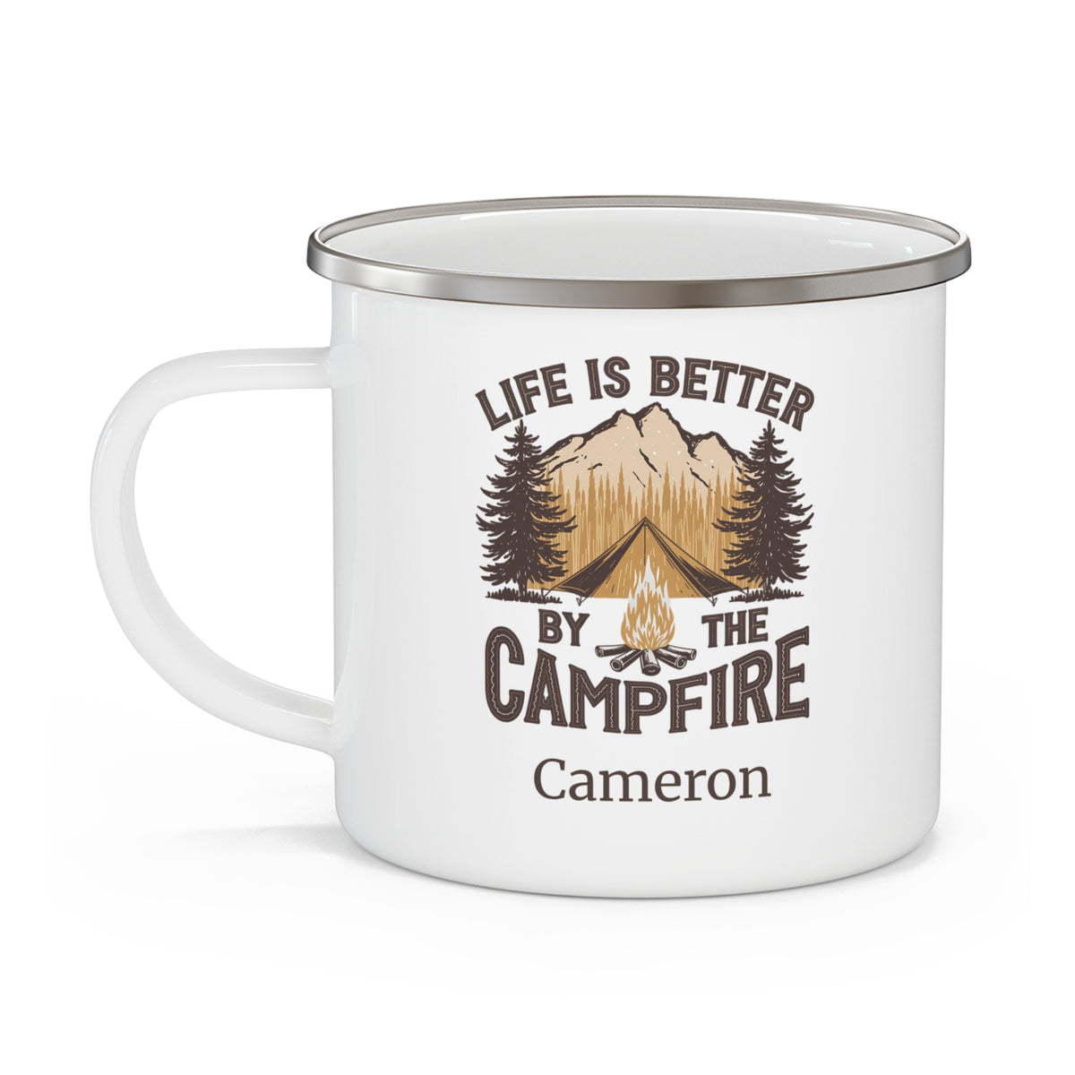 Life Is Better by the Campfire enamel mug, main design view