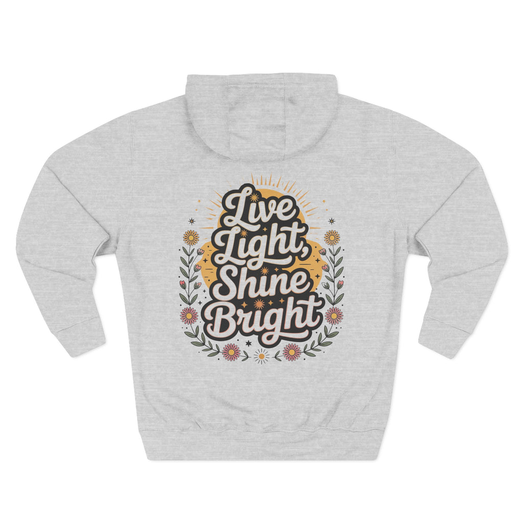 Front view of heather grey hoodie with customizable name embroidered on the chest