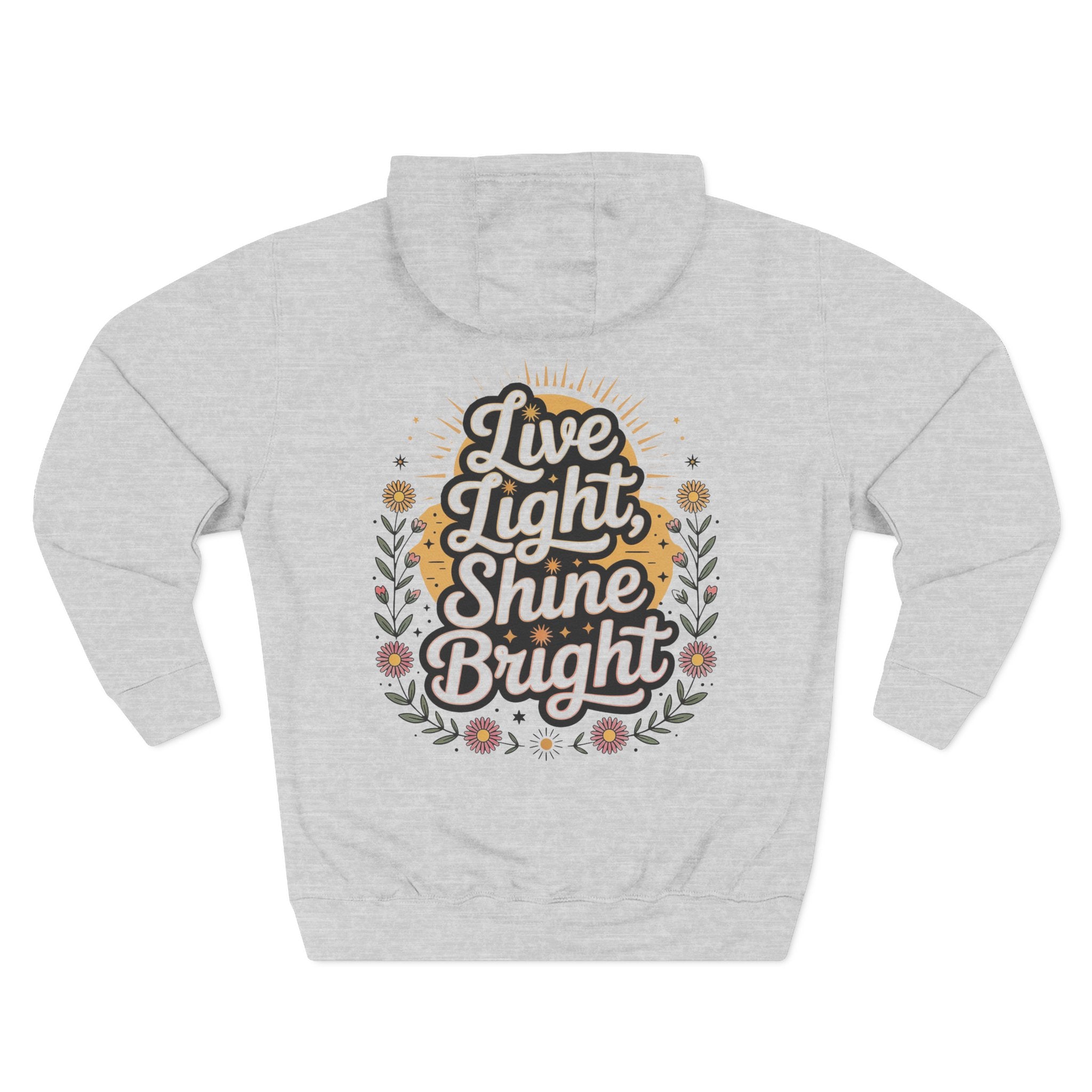 Front view of heather grey hoodie with customizable name embroidered on the chest