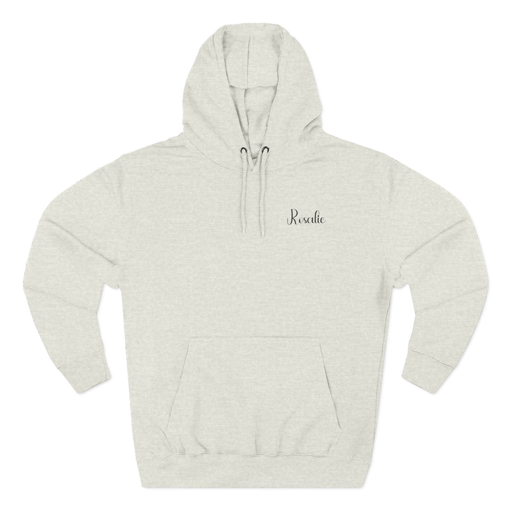 Back view of oatmeal heather hoodie with “Live Light, Shine Bright” design