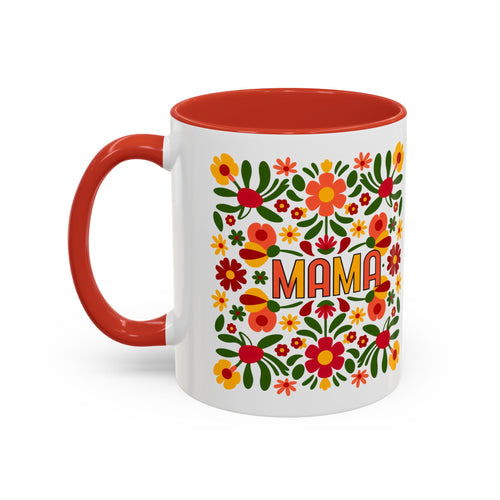 Mama accent mug with a bright folk-art floral pattern