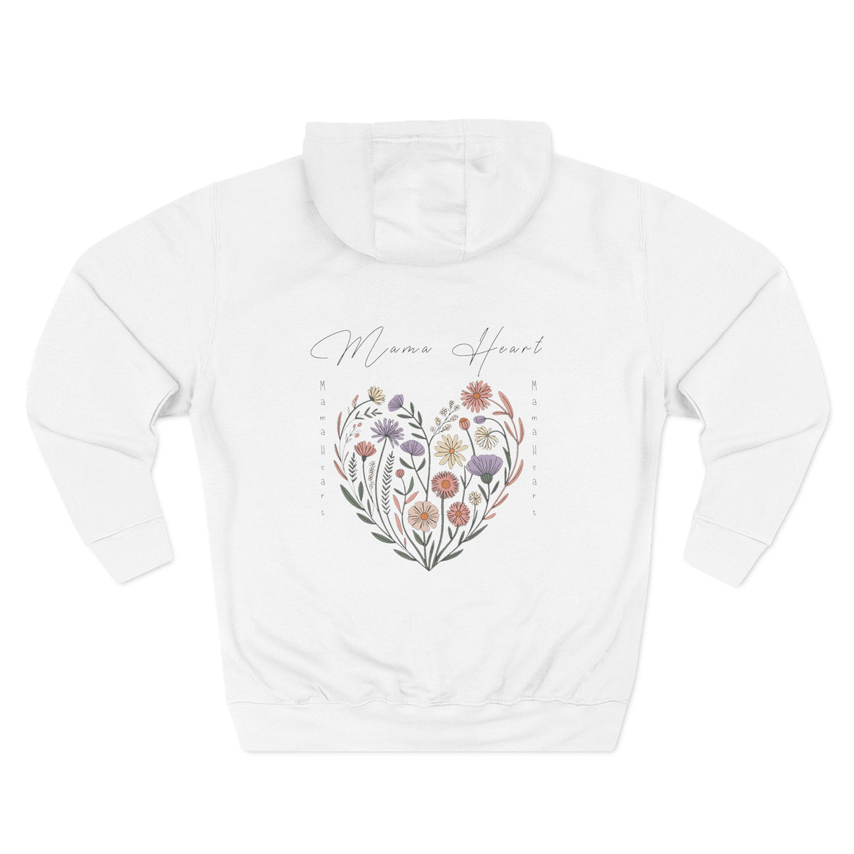Front view of white hoodie with customizable name embroidered on the chest